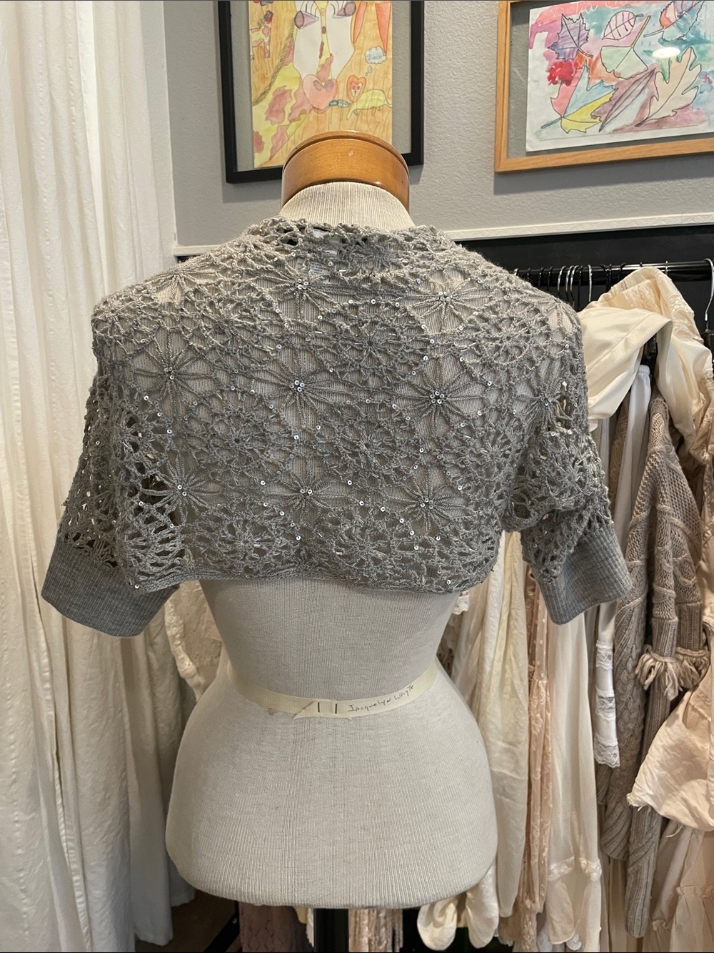 BCBG beaded sequin wool shrug size M/L